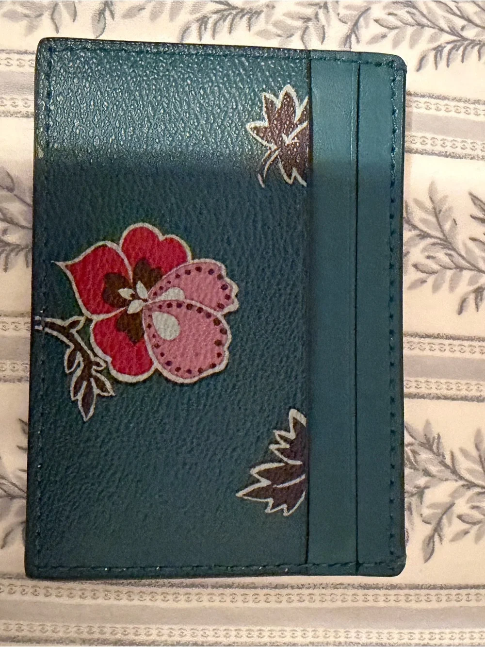 Coach Teal Floral Zip Wristlet and Card Case Set